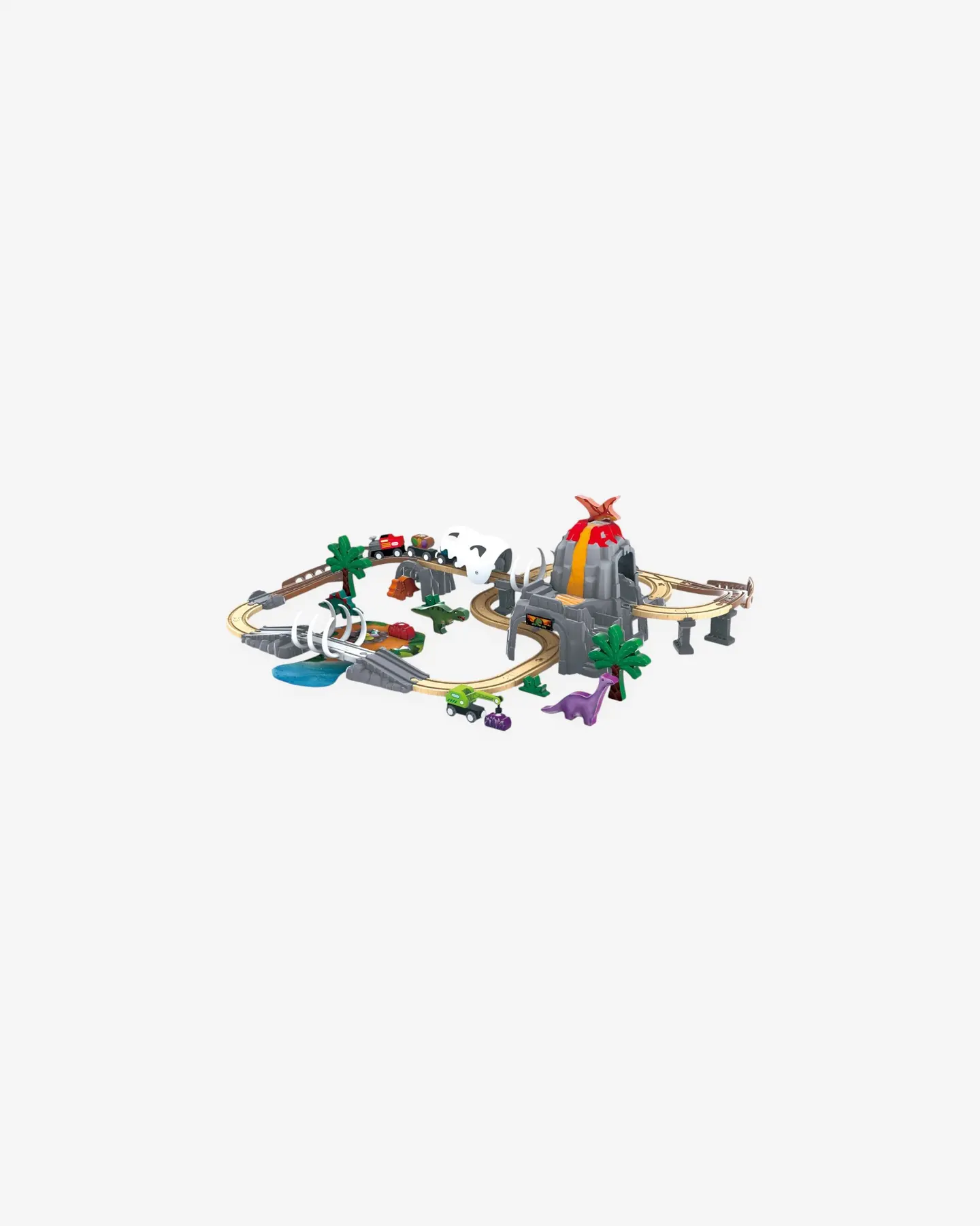 Детская деревянная "Железная дорога" для детей, Парк динозавров, 58 деталей. — 1