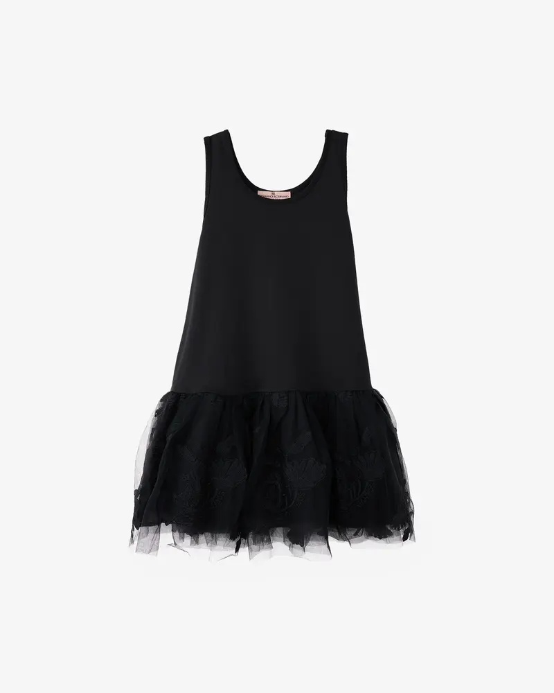 ERMANNO SCERVINO JUNIOR — Трикотажное платье с юбкой и воланом из черного тюля